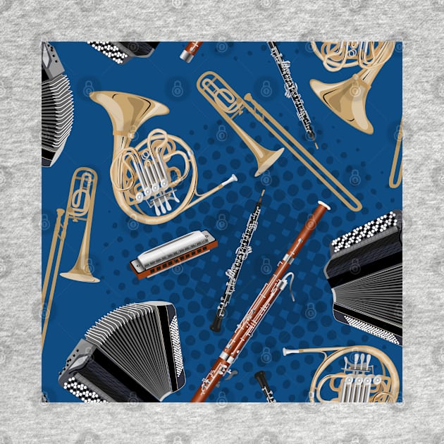 Musical instruments: trombone, horn, accordion, harmonica, bassoon, oboe by kobyakov